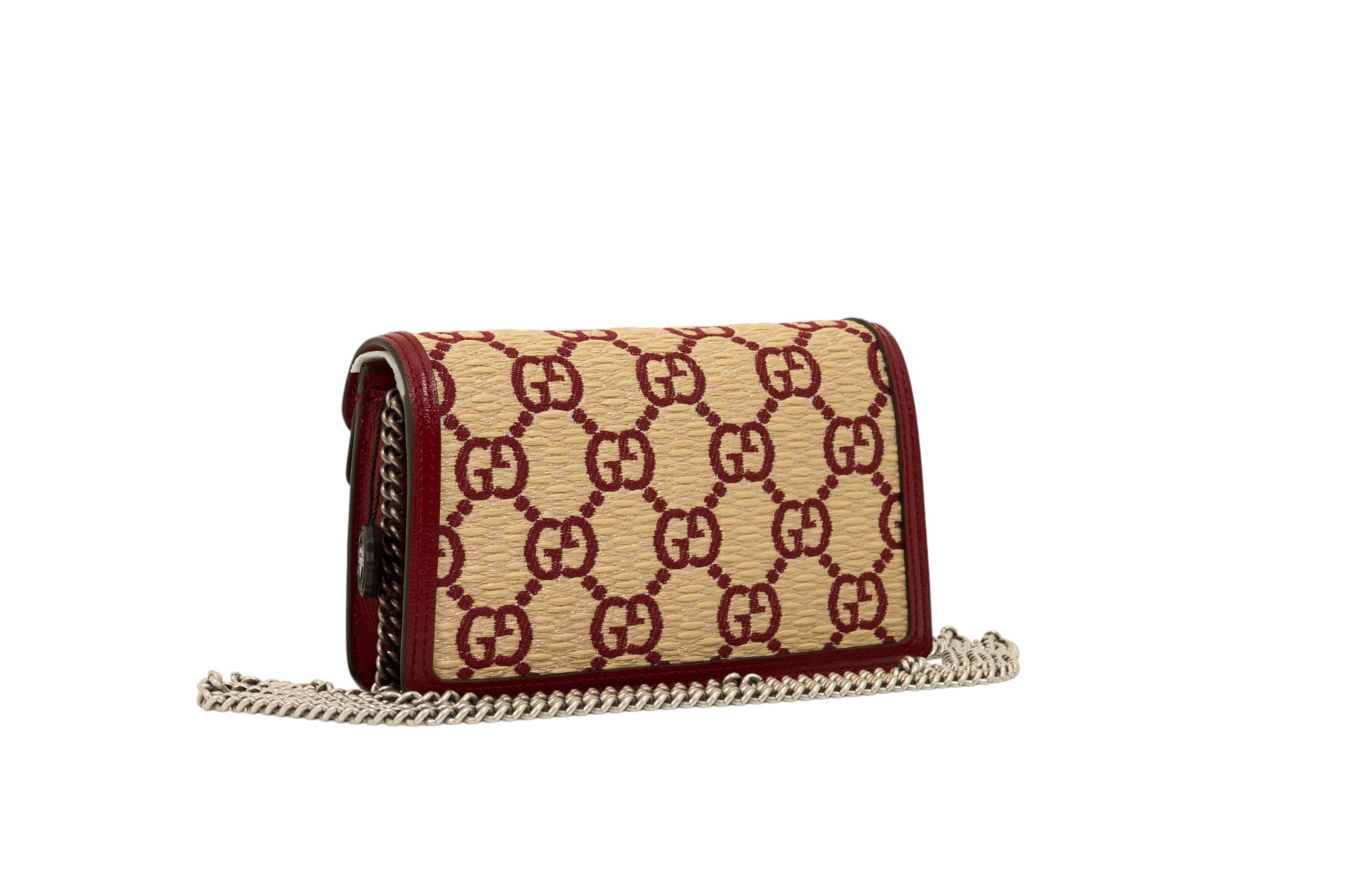 Gucci Natural Red Straw Azalea GG Monogram Small Dionysus