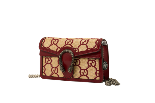 Gucci Natural Red Straw Azalea GG Monogram Small Dionysus