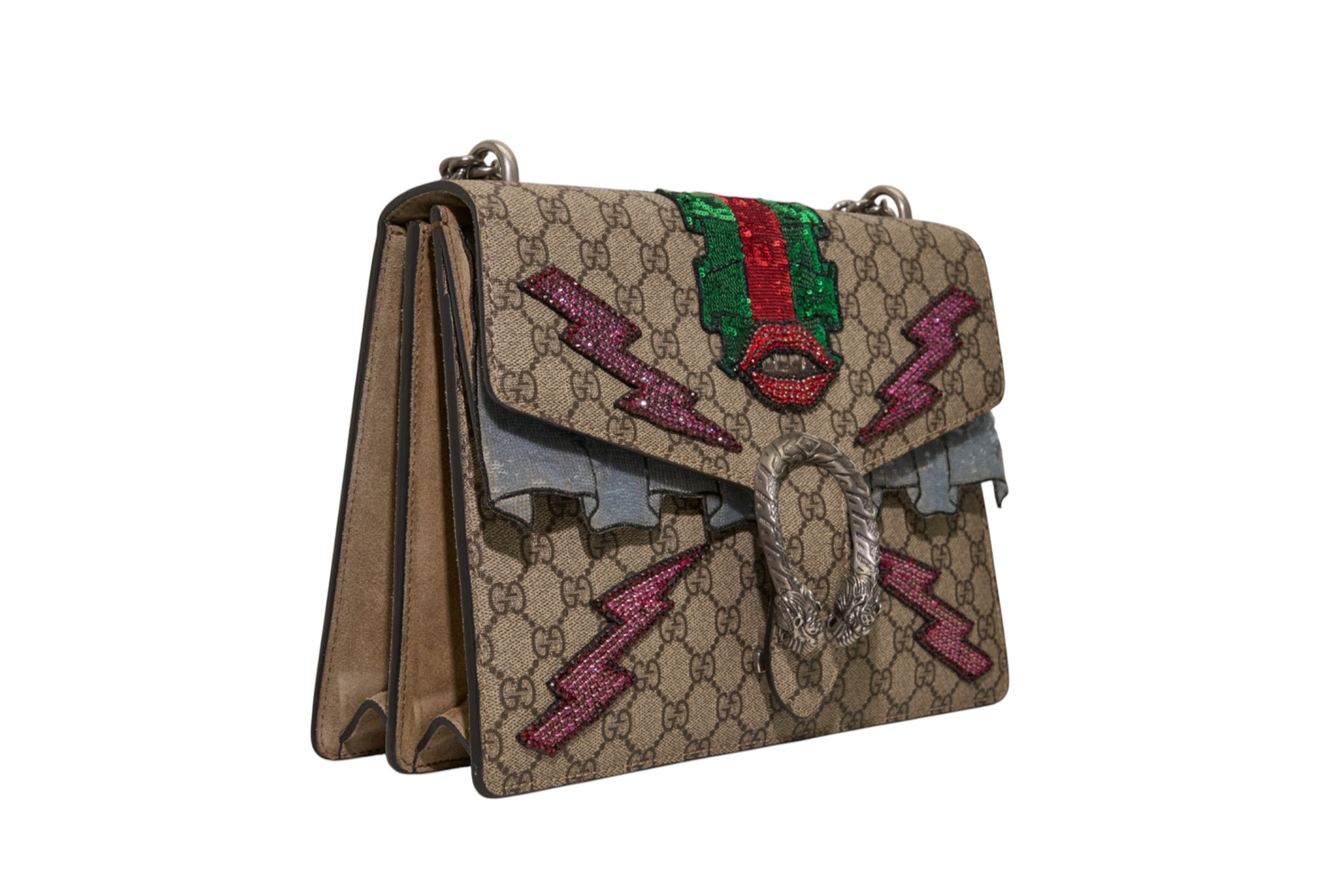 Gucci GG Dionysus Supreme Lightning Embellished Medium Shoulder Bag