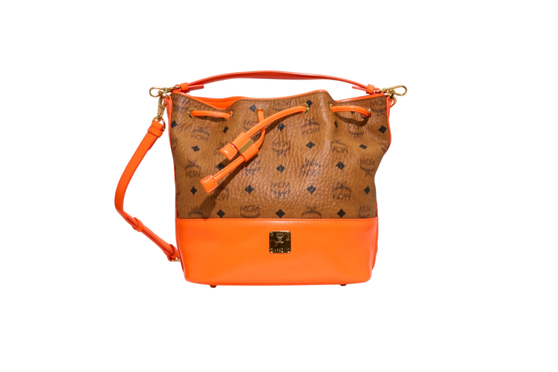 MCM Visetos Heritage Drawstring Crossbody Bucket Bag