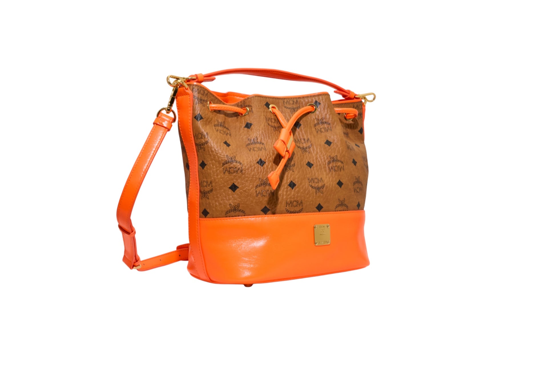 MCM Visetos Heritage Drawstring Crossbody Bucket Bag