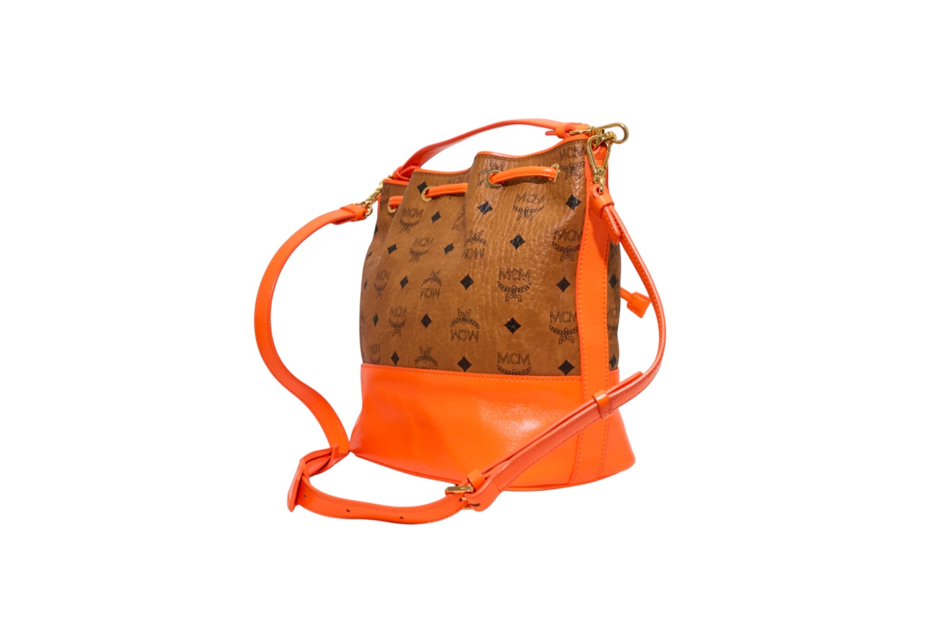 MCM Visetos Heritage Drawstring Crossbody Bucket Bag