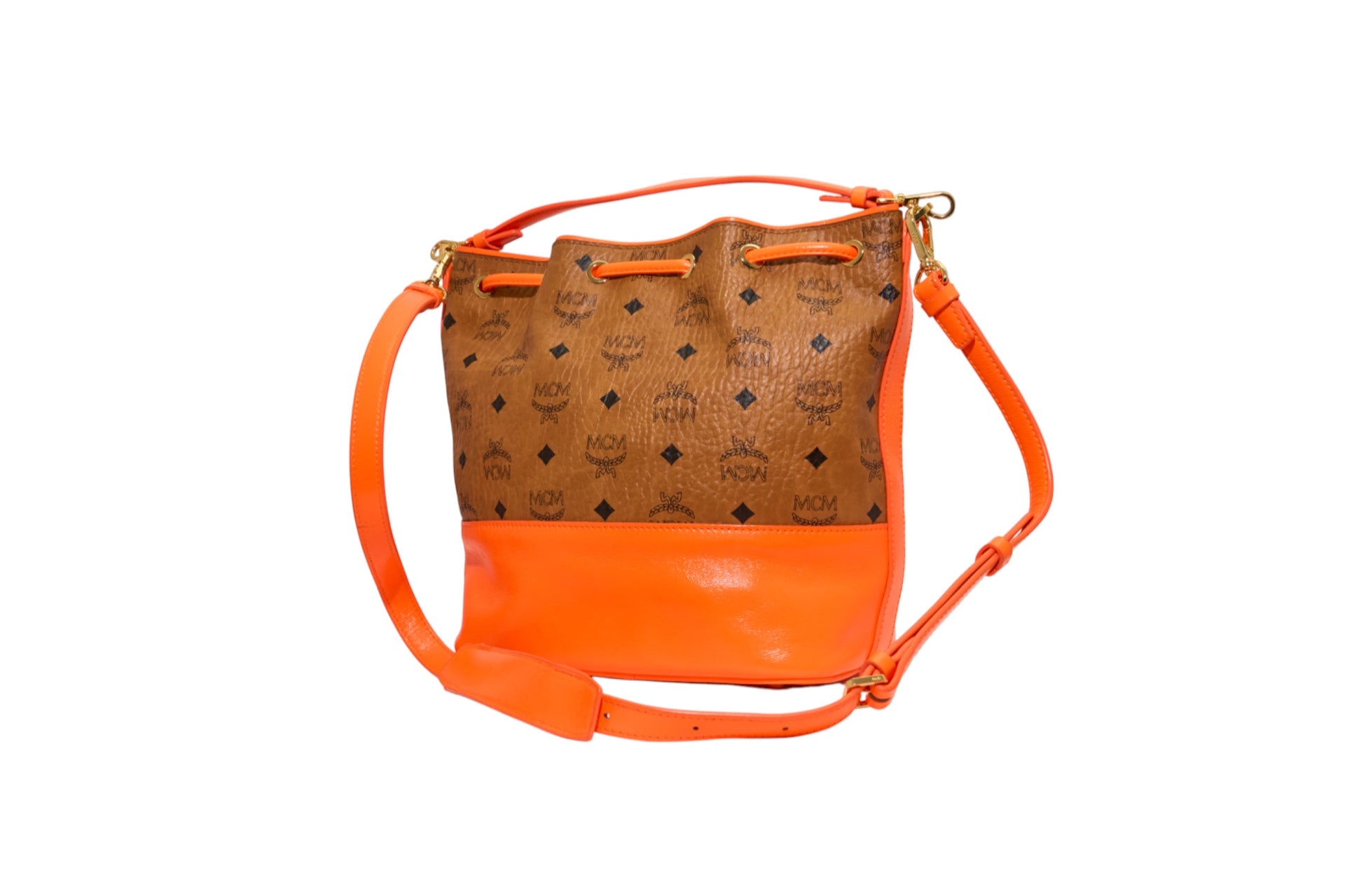 MCM Visetos Heritage Drawstring Crossbody Bucket Bag