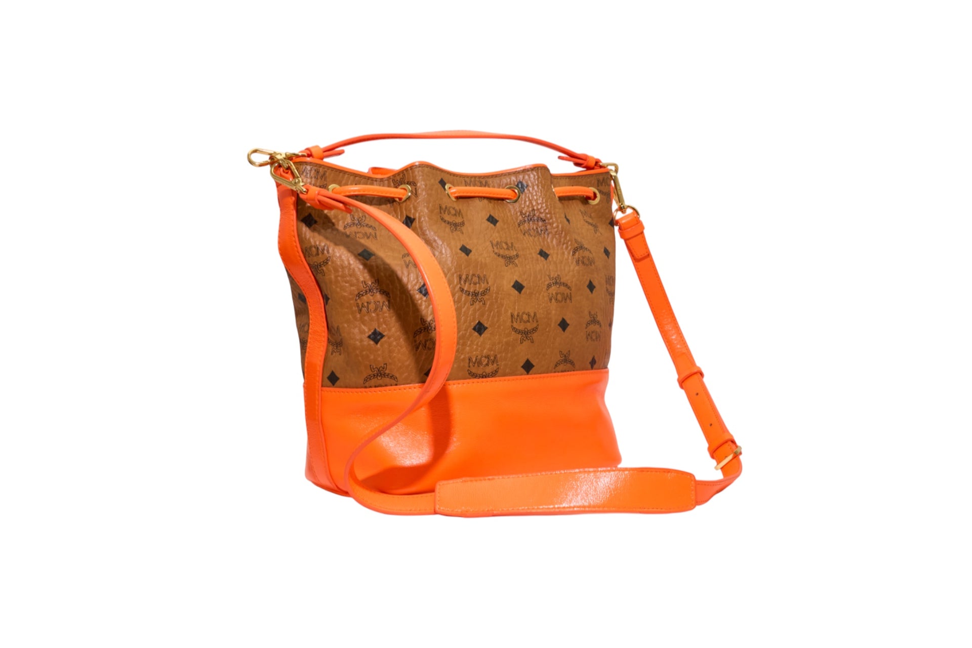 MCM Visetos Heritage Drawstring Crossbody Bucket Bag