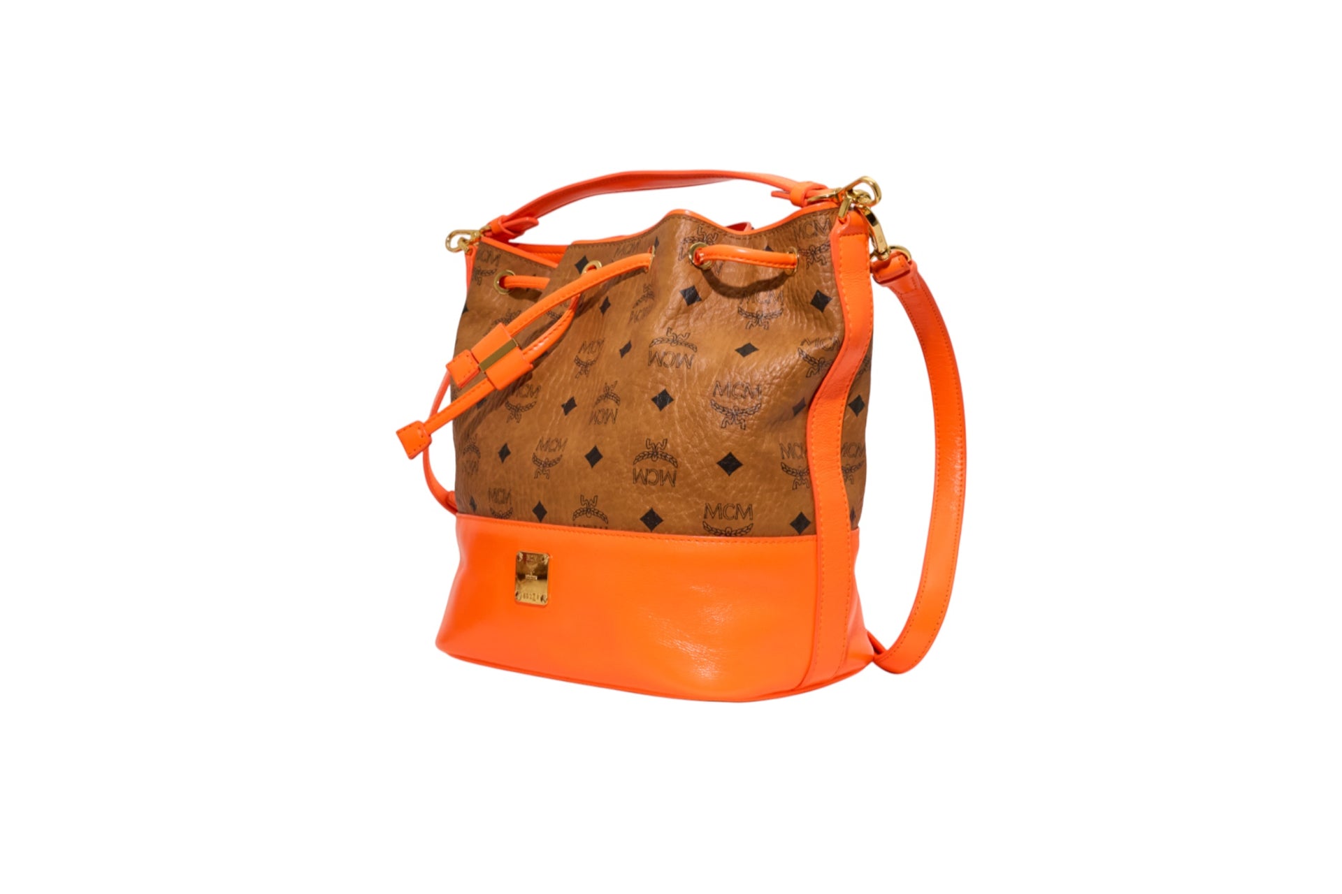 MCM Visetos Heritage Drawstring Crossbody Bucket Bag