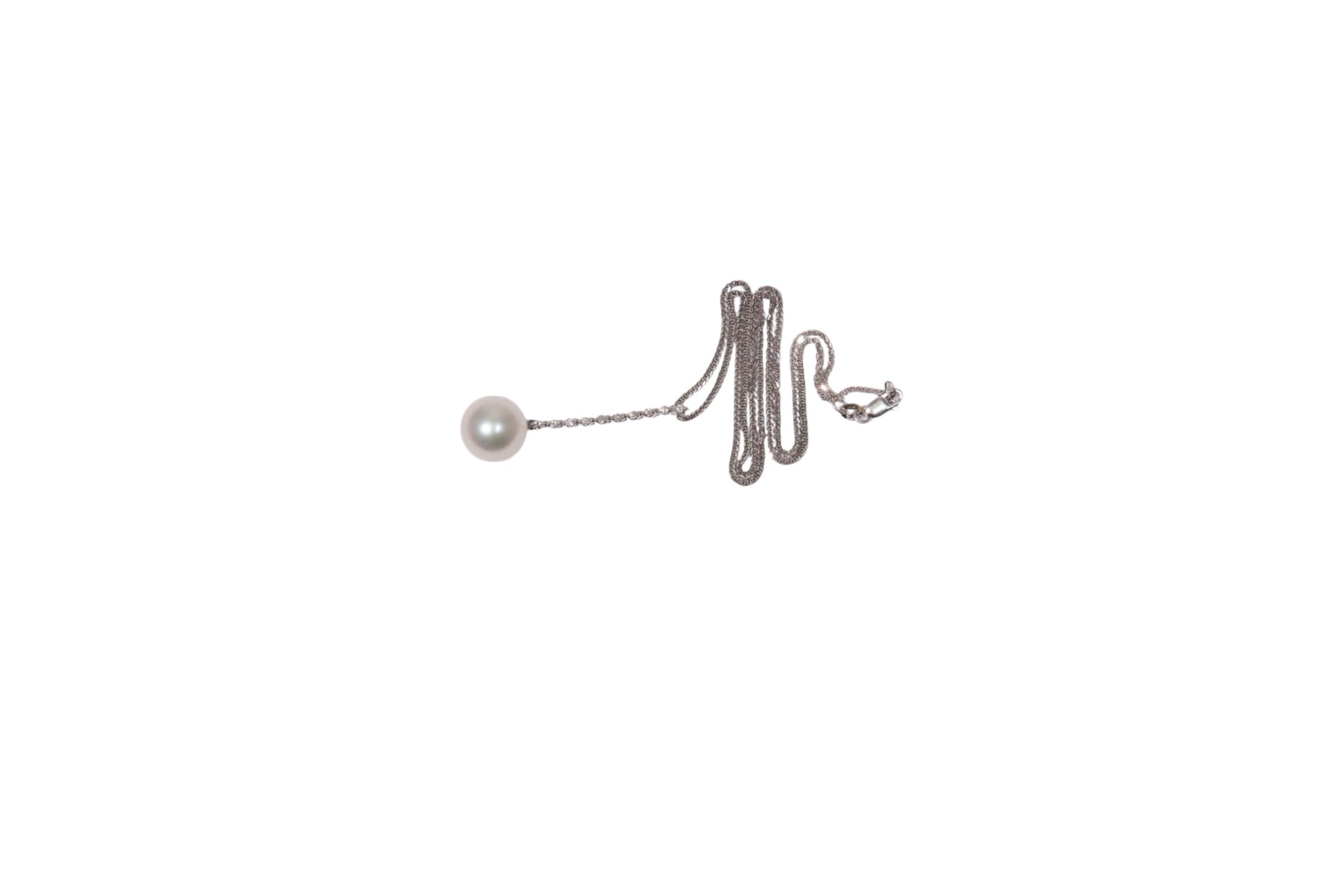 South Sea Pearl Linear Style Drop Pendant in 18K White Gold with Natural Diamonds
