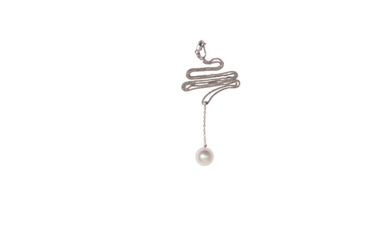 South Sea Pearl Linear Style Drop Pendant in 18K White Gold with Natural Diamonds