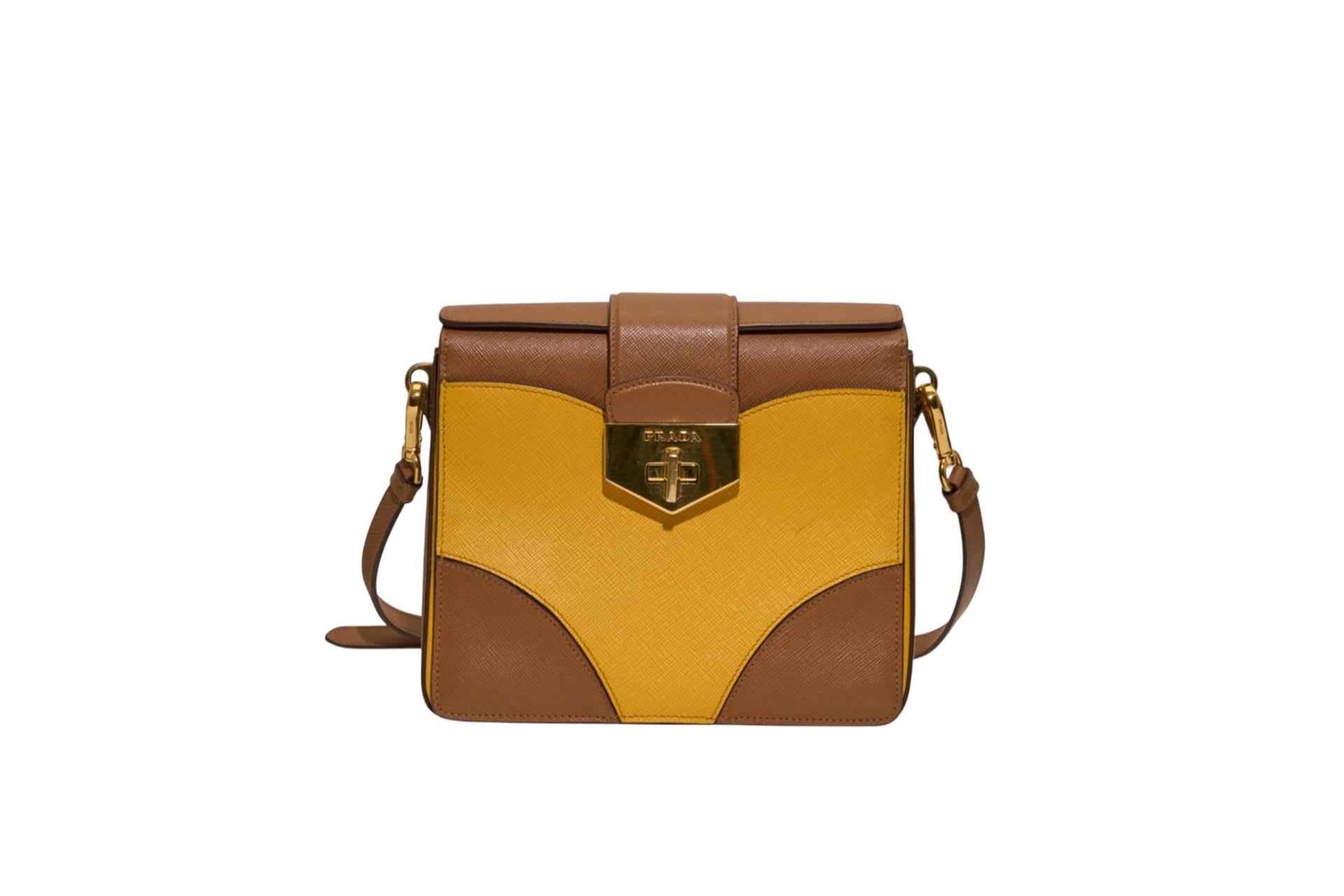 Prada Saffiano Bicolor Turn Lock Bi-Color Caramel/Mimosa