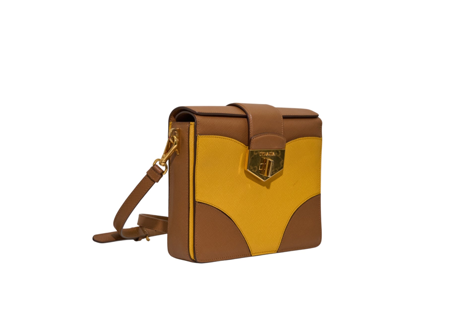 Prada Saffiano Bicolor Turn Lock Bi-Color Caramel/Mimosa