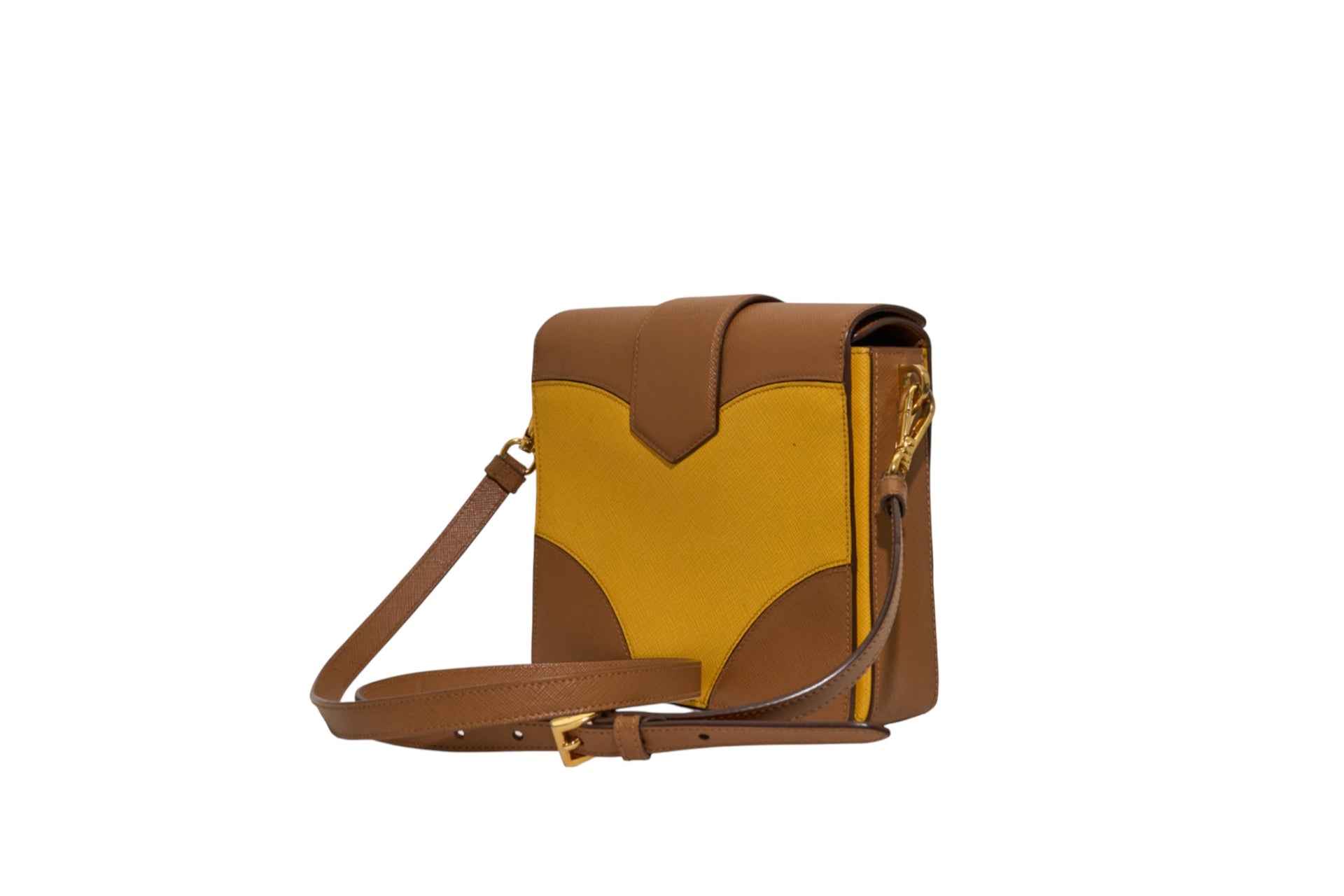 Prada Saffiano Bicolor Turn Lock Bi-Color Caramel/Mimosa