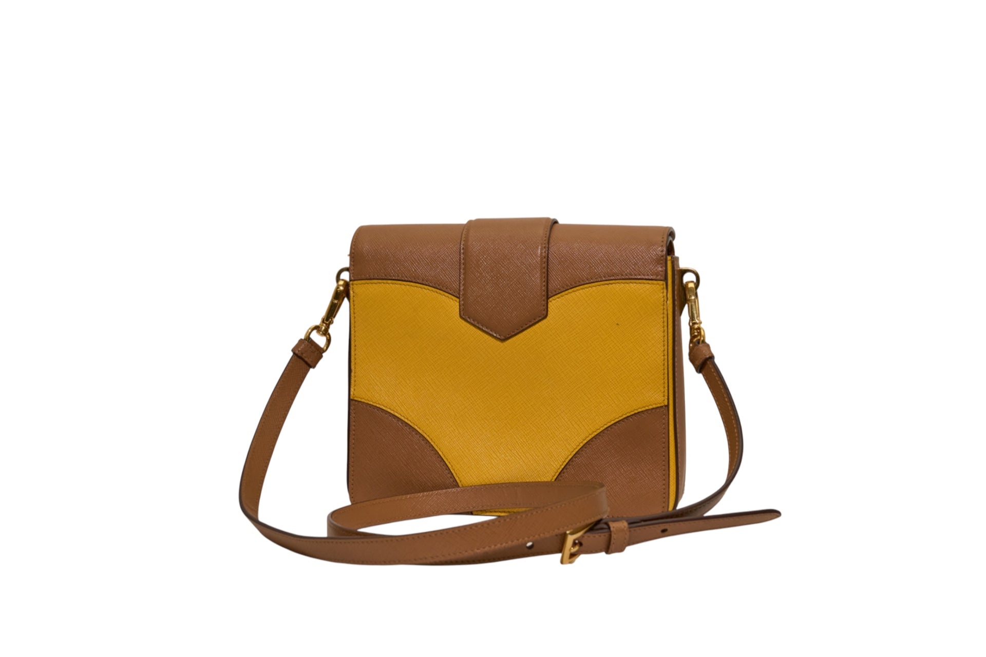 Prada Saffiano Bicolor Turn Lock Bi-Color Caramel/Mimosa