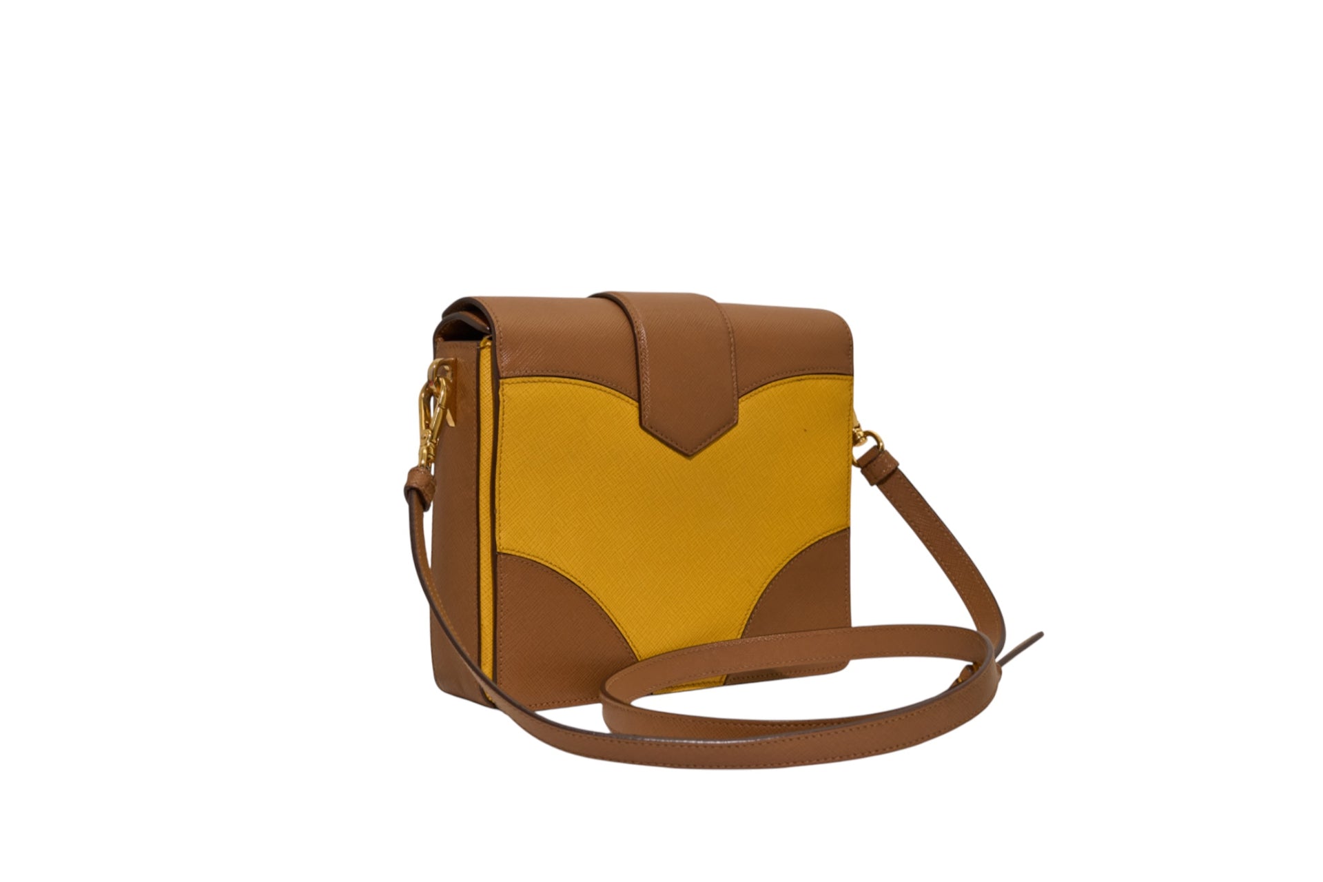 Prada Saffiano Bicolor Turn Lock Bi-Color Caramel/Mimosa
