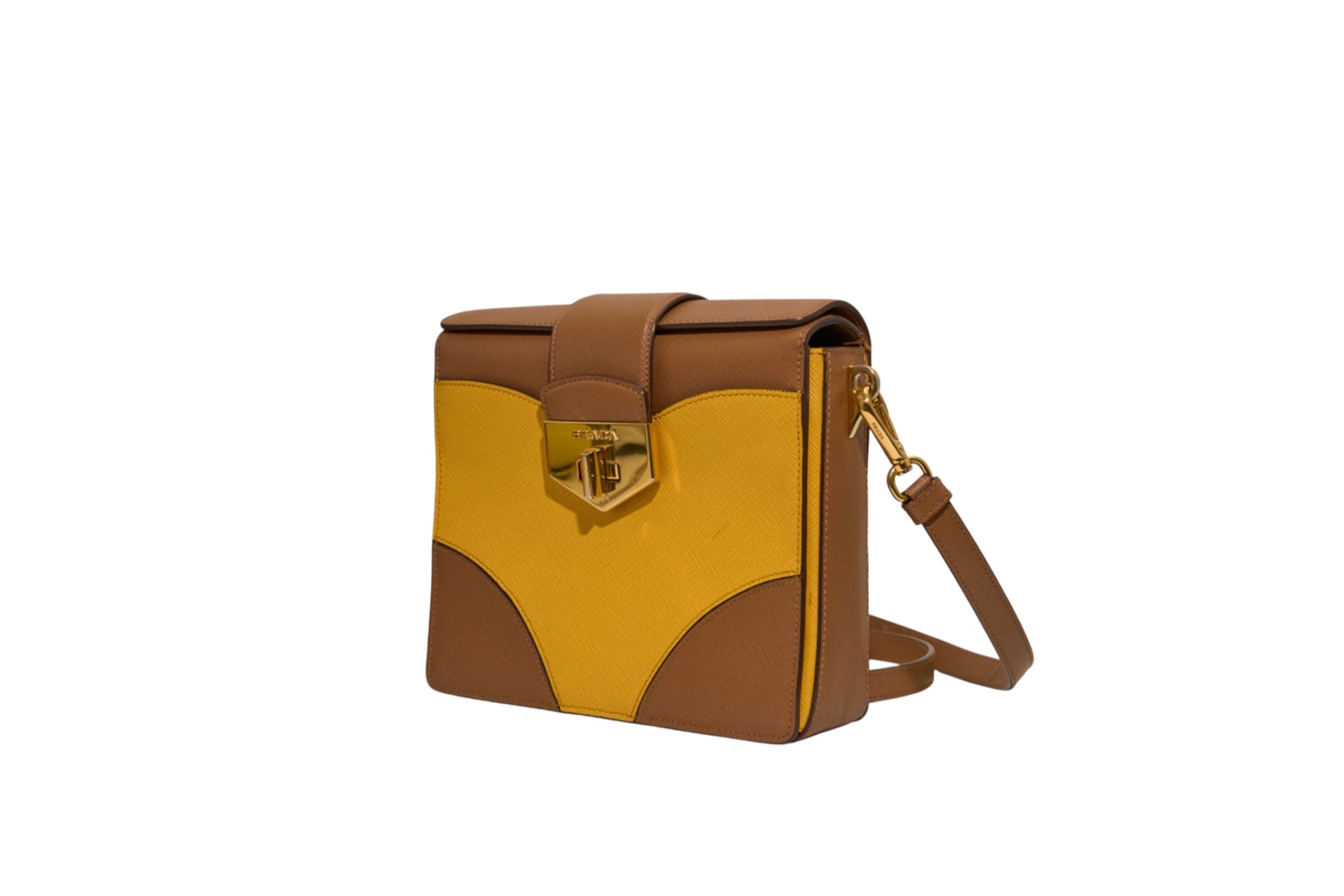 Prada Saffiano Bicolor Turn Lock Bi-Color Caramel/Mimosa
