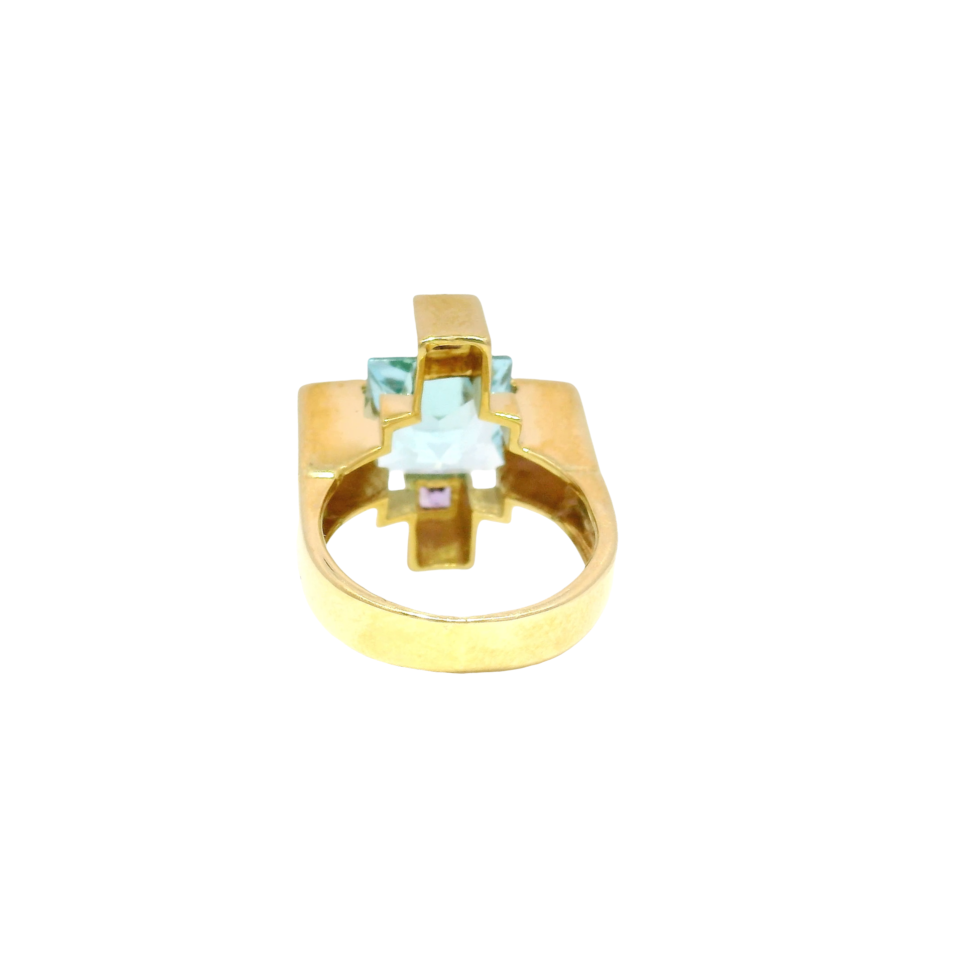 Topaz & Amethyst Cross Design Ring in 14K Yellow Gold Sz 6