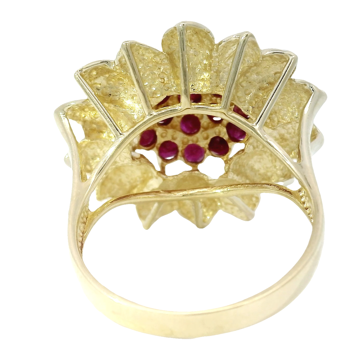 Flower Style Ruby Cocktail Ring in 14K Yellow Gold
