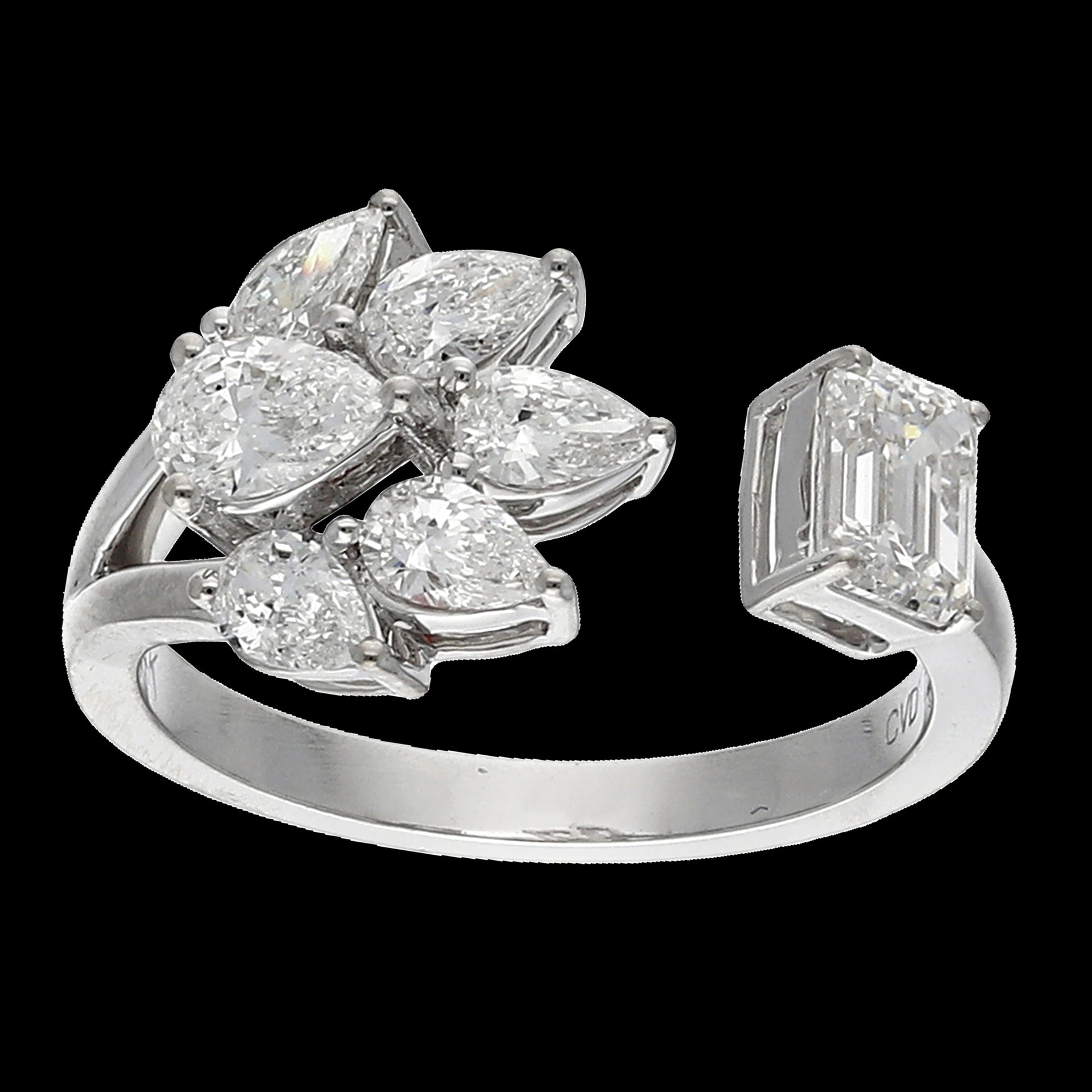 2.25cttw. F VS Emerald & Pear Lab Grown Diamond Ring in 14K White Gold