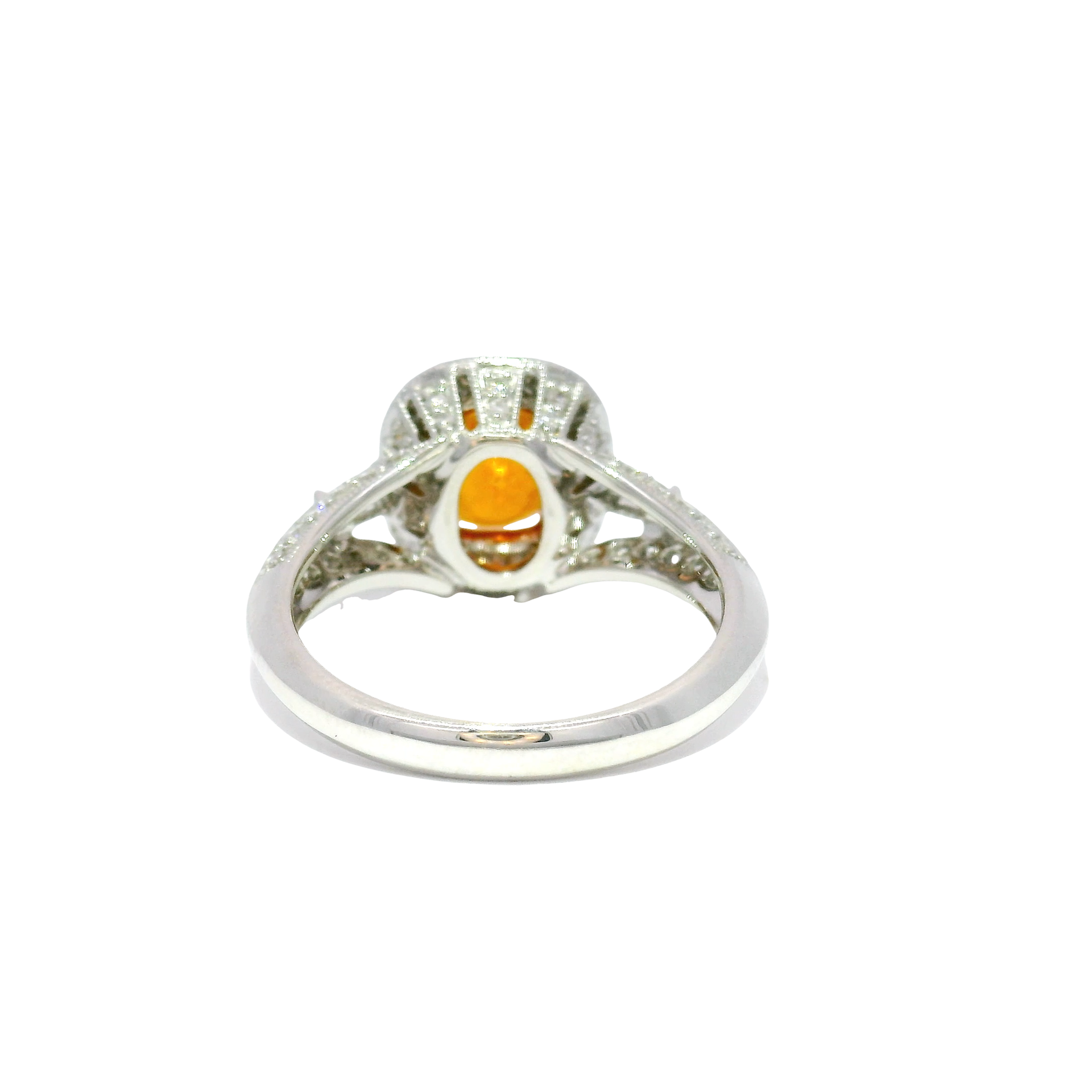 2.21ct. Spessartite Garnet Set in 14K White Gold Diamond Halo Ring
