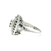 Natural Round Black Diamond and White Baguette Diamond Cocktail Ring Set in 14K White Gold Sz 5
