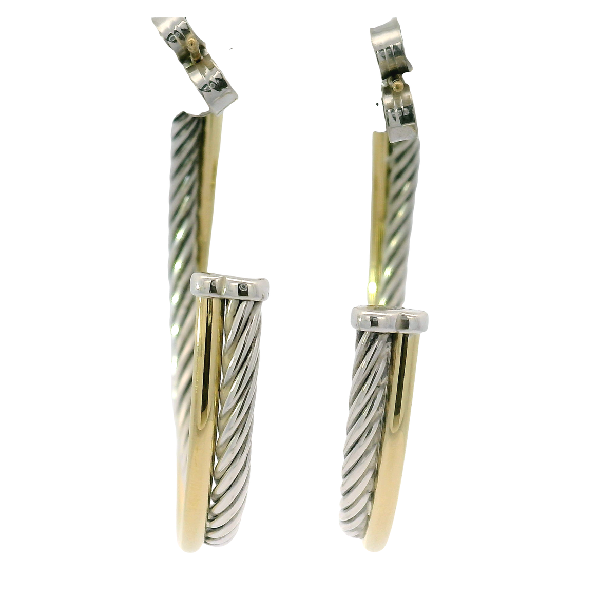 David Yurman Crossover Hoop Earrings in Sterling Silver with 18K Yellow Gold Bonded Accent