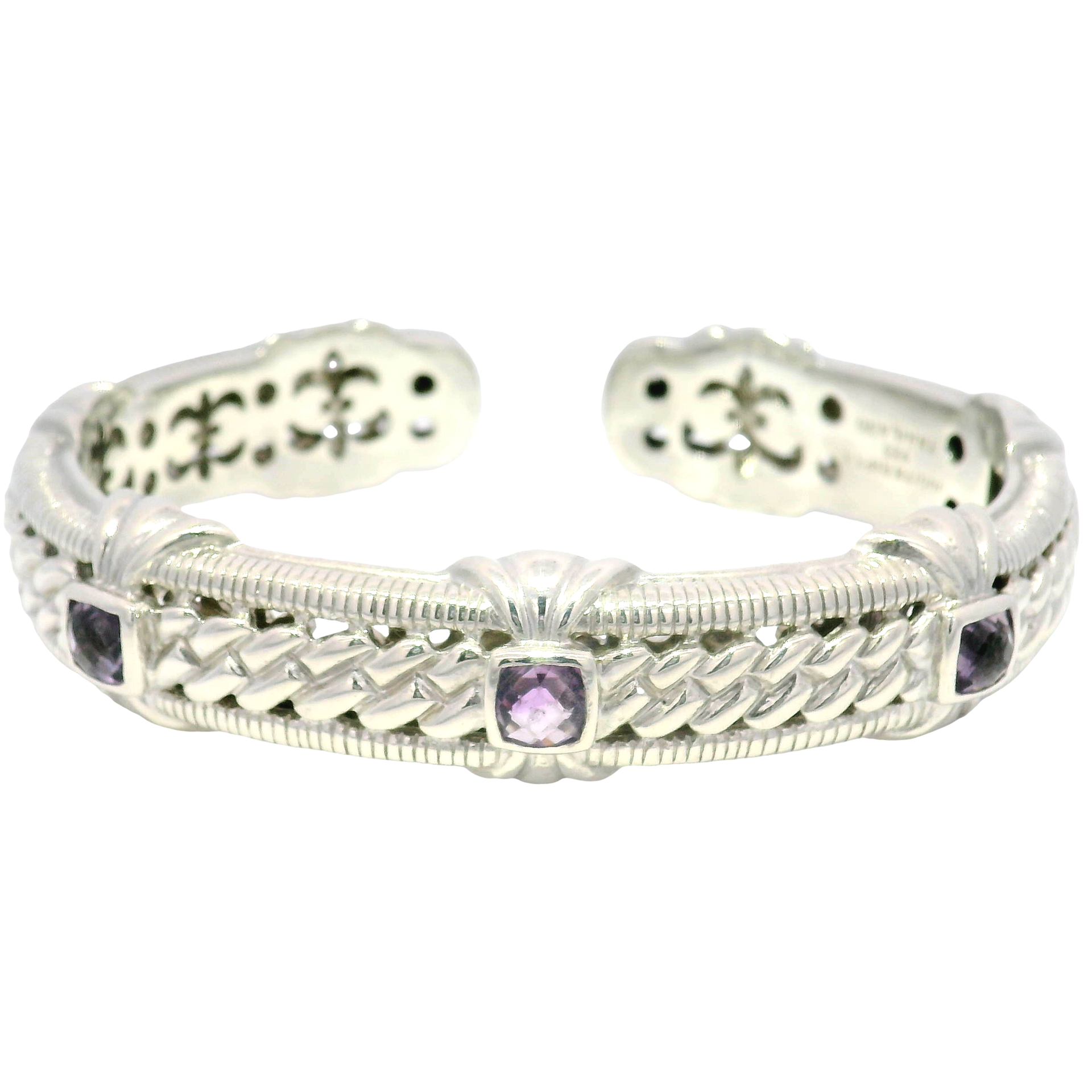 Judith Ripka 925 Sterling Silver & Amethyst Boho Heavy Cuff