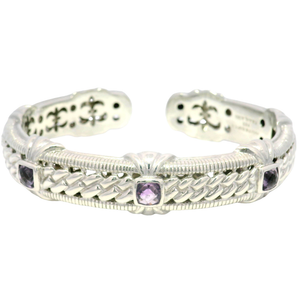 Judith Ripka 925 Sterling Silver & Amethyst Boho Heavy Cuff