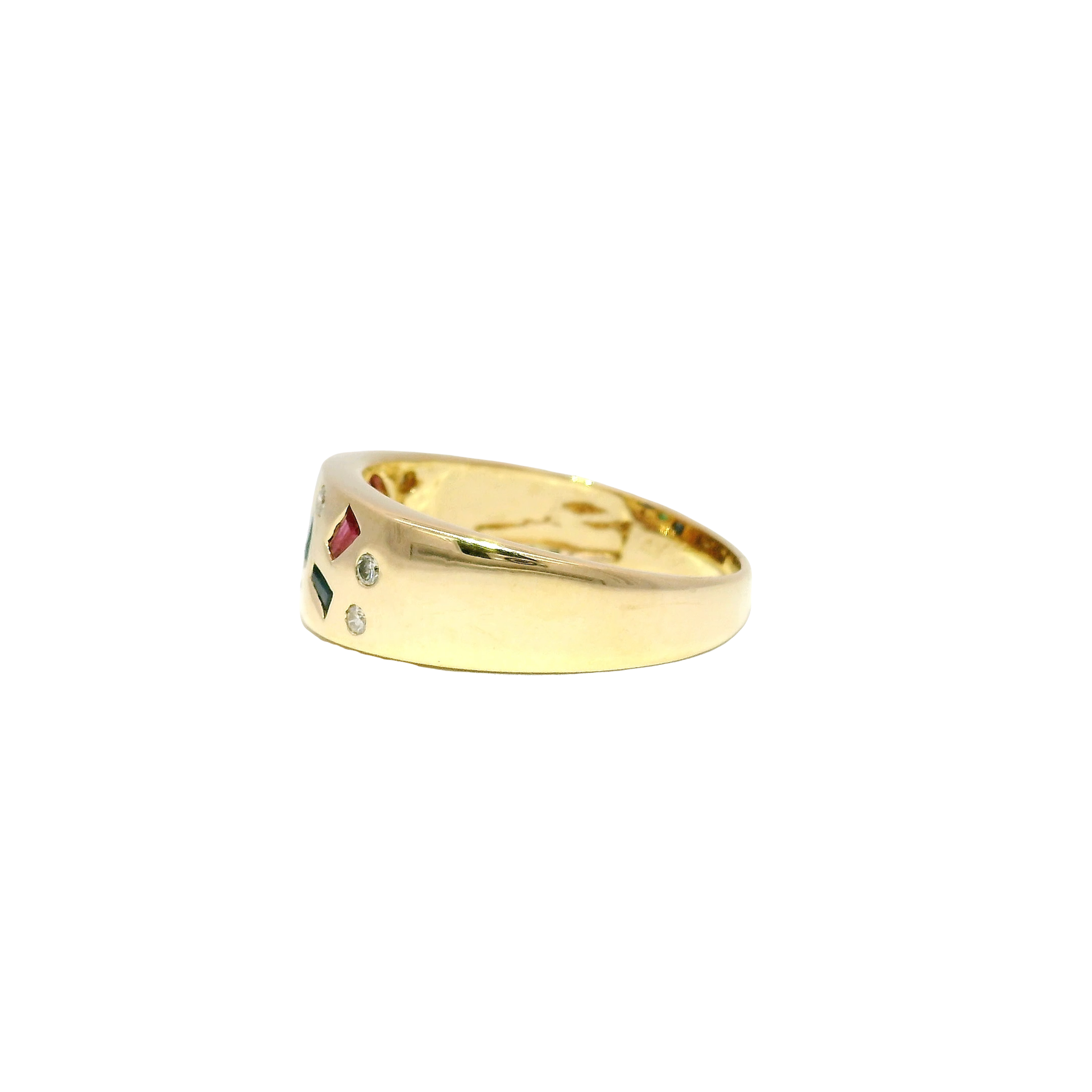 Abstract Flush Mounted Multi Gemstone & Diamond Fashion Ring in 14K Yellow Gold Sz 9.5