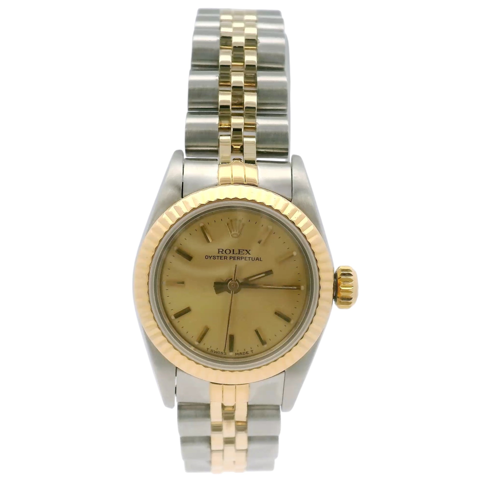24mm Rolex Ladies Oyster Perpetual Champagne Dial Two Tone Jubilee 1986