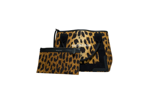 Balenciaga Small Leopard Navy Cabas Top Handle Bag