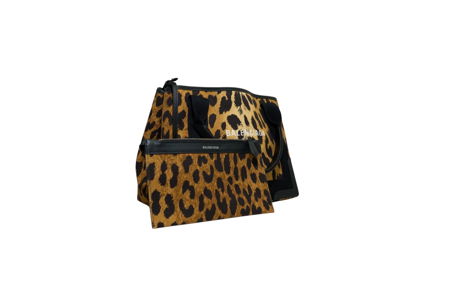 Balenciaga Small Leopard Navy Cabas Top Handle Bag