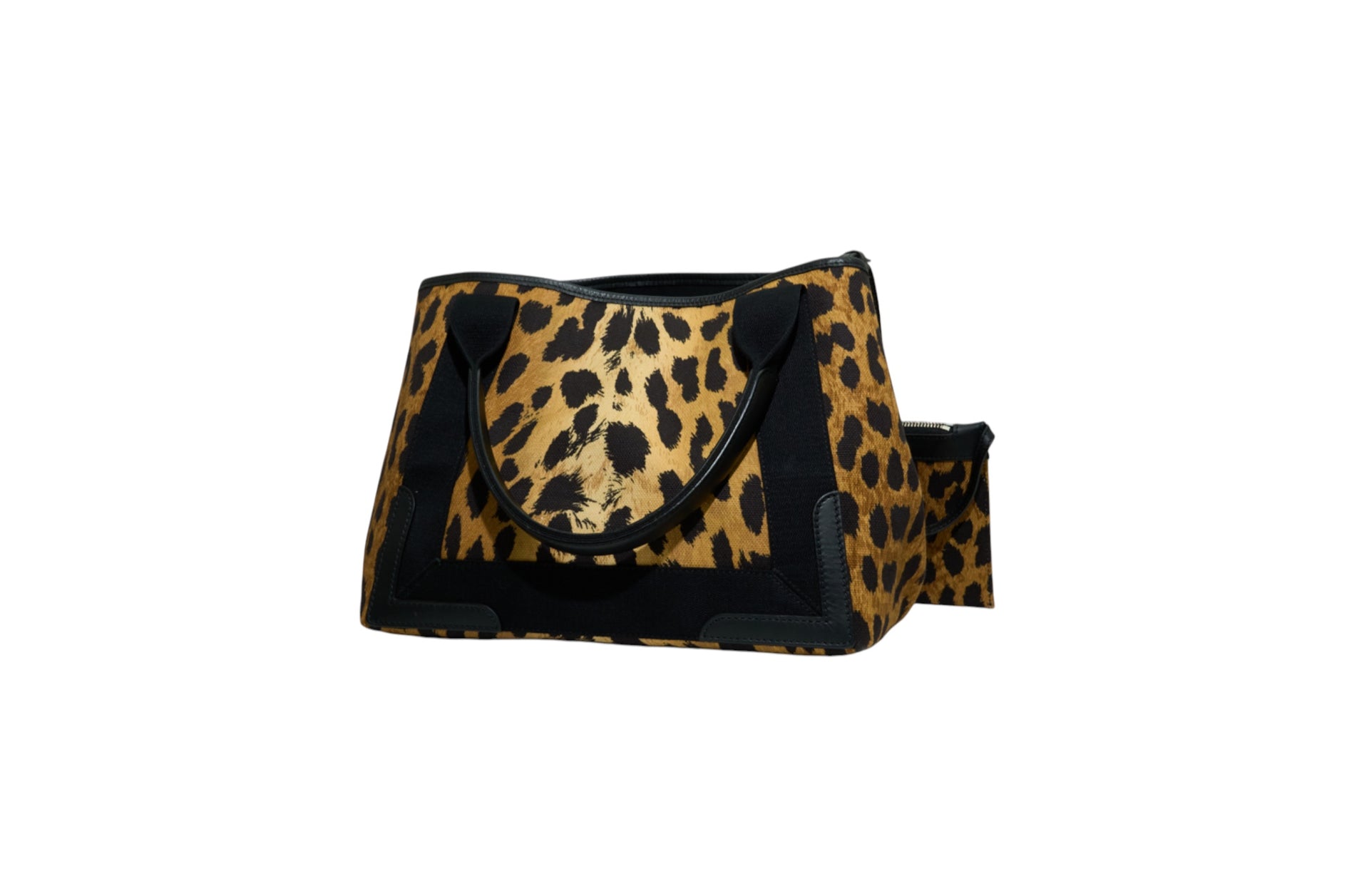 Balenciaga Small Leopard Navy Cabas Top Handle Bag