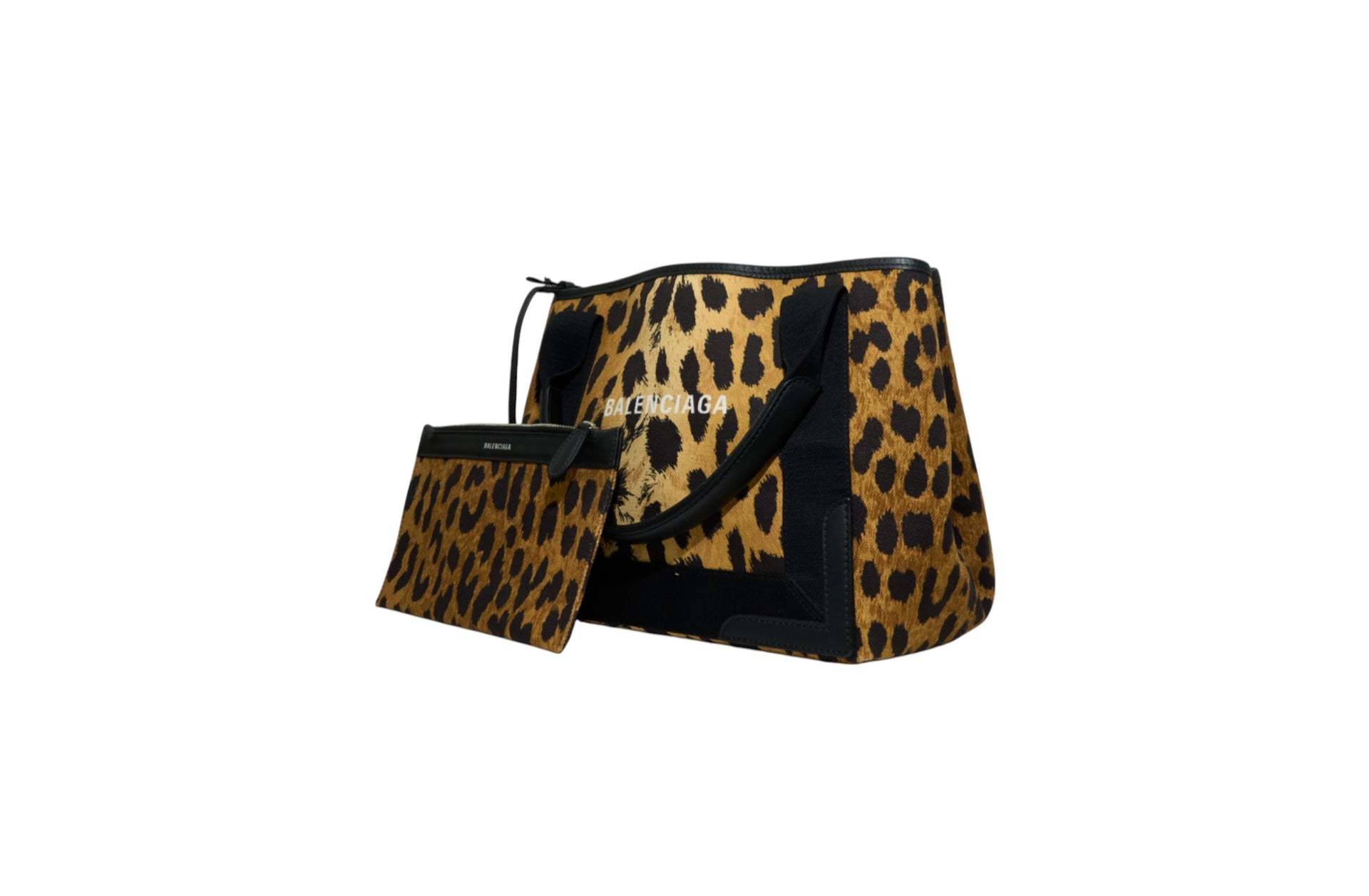 Balenciaga Small Leopard Navy Cabas Top Handle Bag