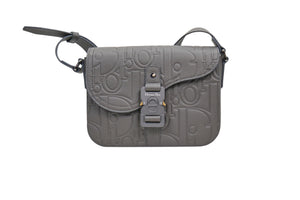 Christian Dior Saddle Messenger Bag with Flap in Embossed Grey Gravity Leather