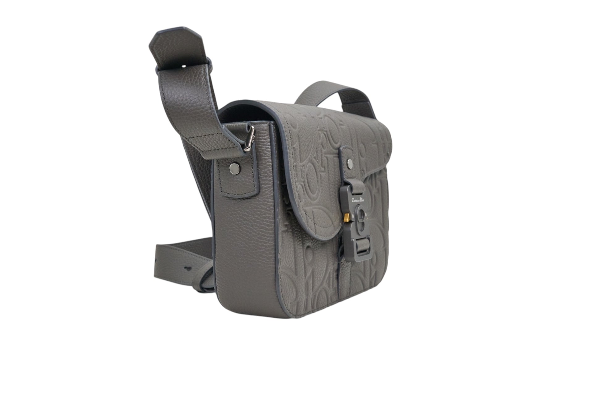 Christian Dior Saddle Messenger Bag with Flap in Embossed Grey Gravity Leather