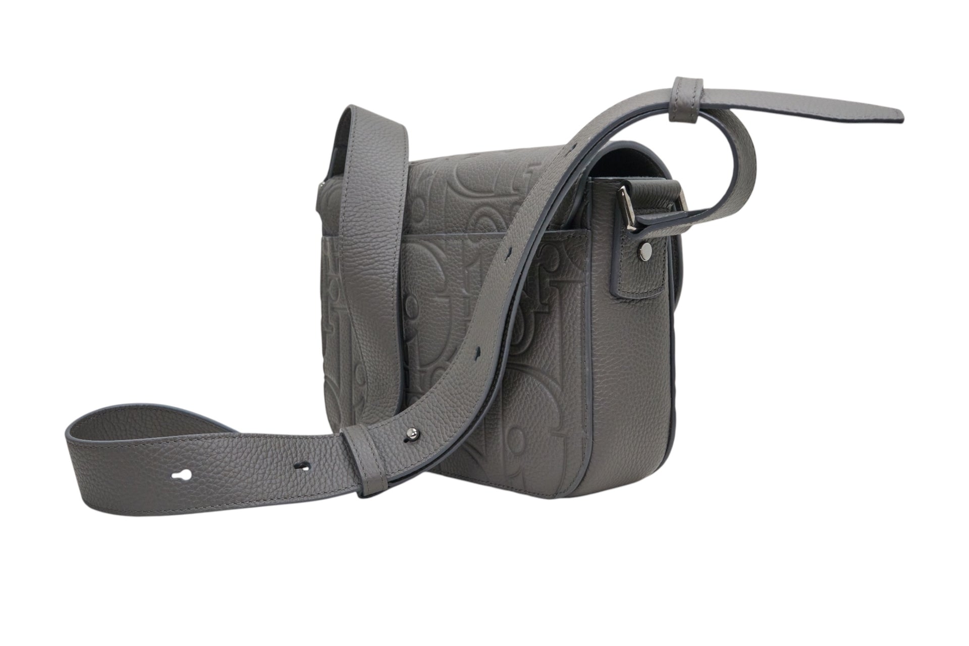 Christian Dior Saddle Messenger Bag with Flap in Embossed Grey Gravity Leather