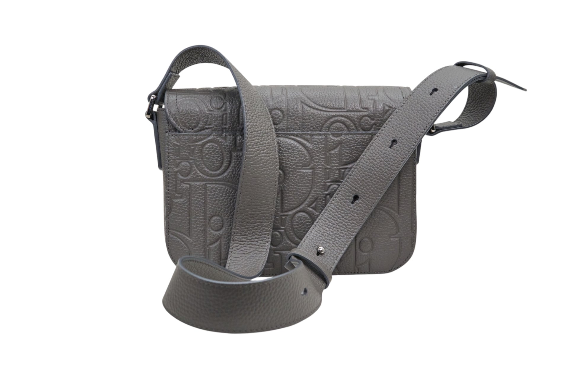 Christian Dior Saddle Messenger Bag with Flap in Embossed Grey Gravity Leather