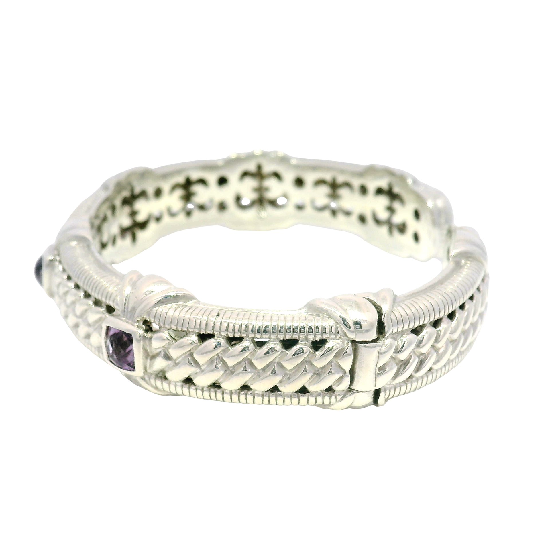 Judith Ripka 925 Sterling Silver & Amethyst Boho Heavy Cuff