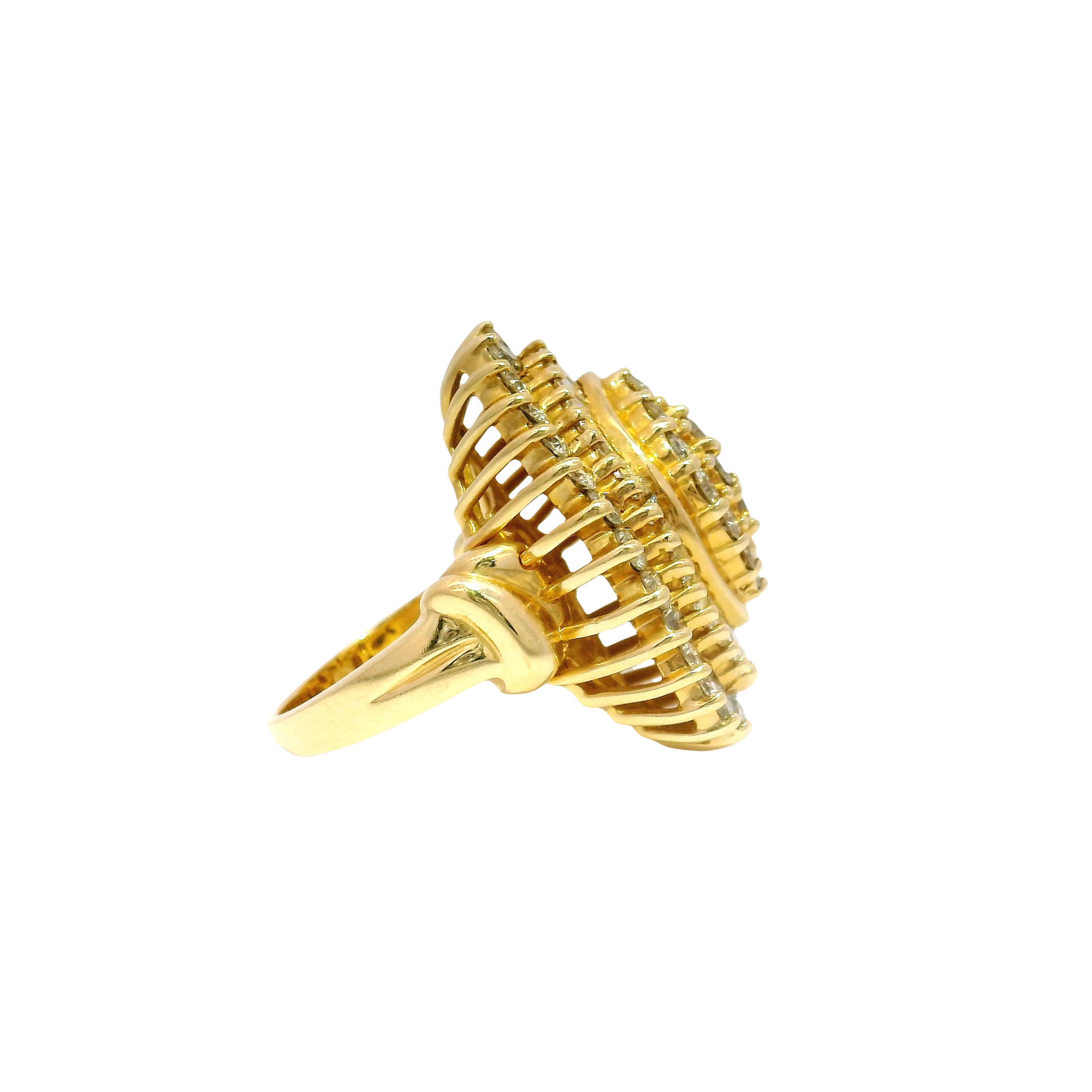 Statement Ring Featuring Natural Round & Baguette Cut Diamonds in 14K Yellow Gold Sz 7