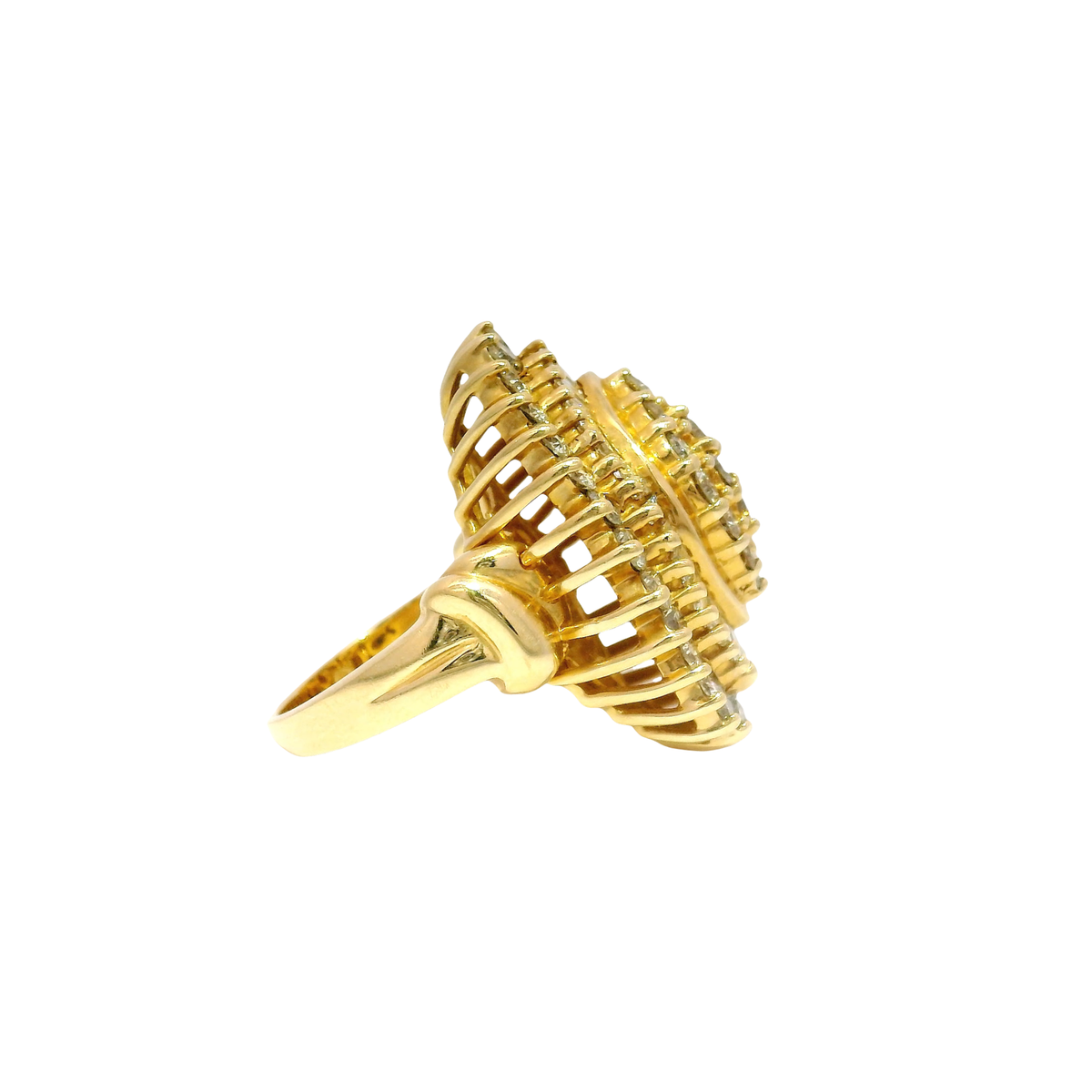Statement Ring Featuring Natural Round & Baguette Cut Diamonds in 14K Yellow Gold Sz 7