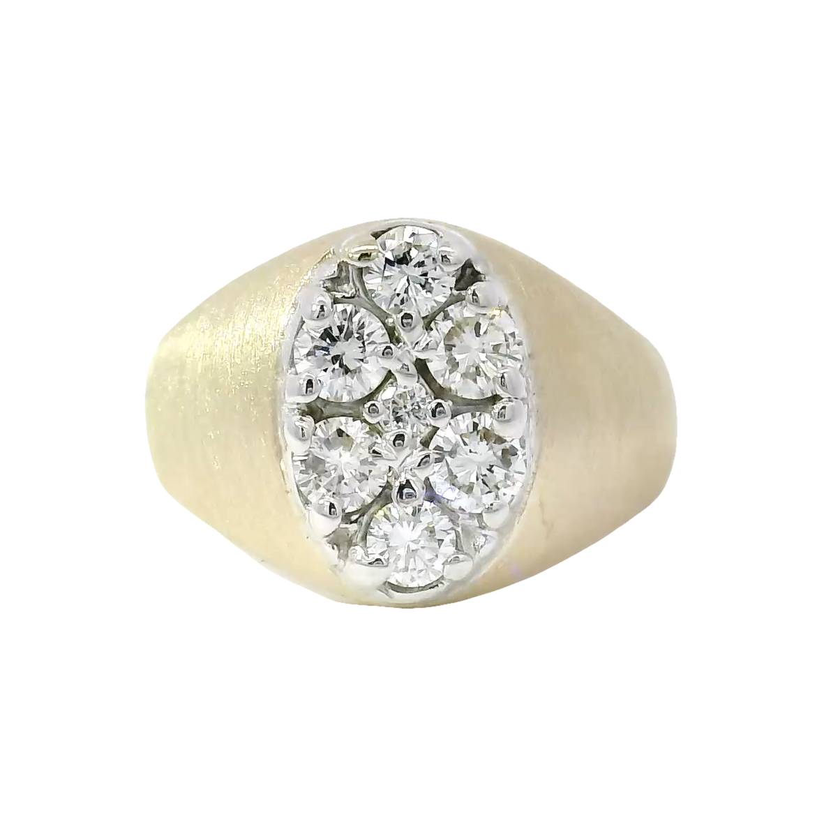 1cttw. Natural Diamond Men's Ring in 14K Yellow Gold Brushed & Polished Finish on Euro Shank