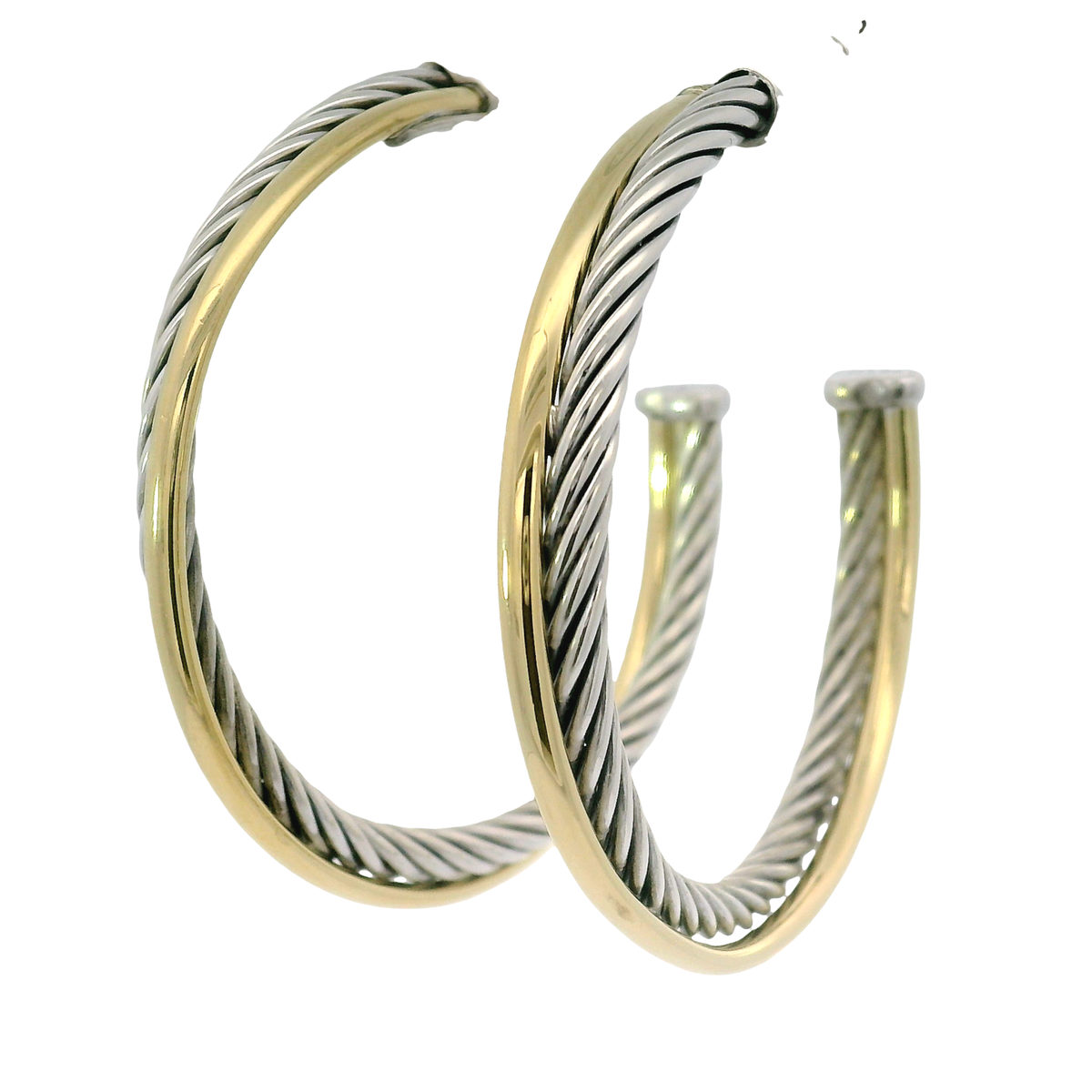 David Yurman Crossover Hoop Earrings in Sterling Silver with 18K Yellow Gold Bonded Accent