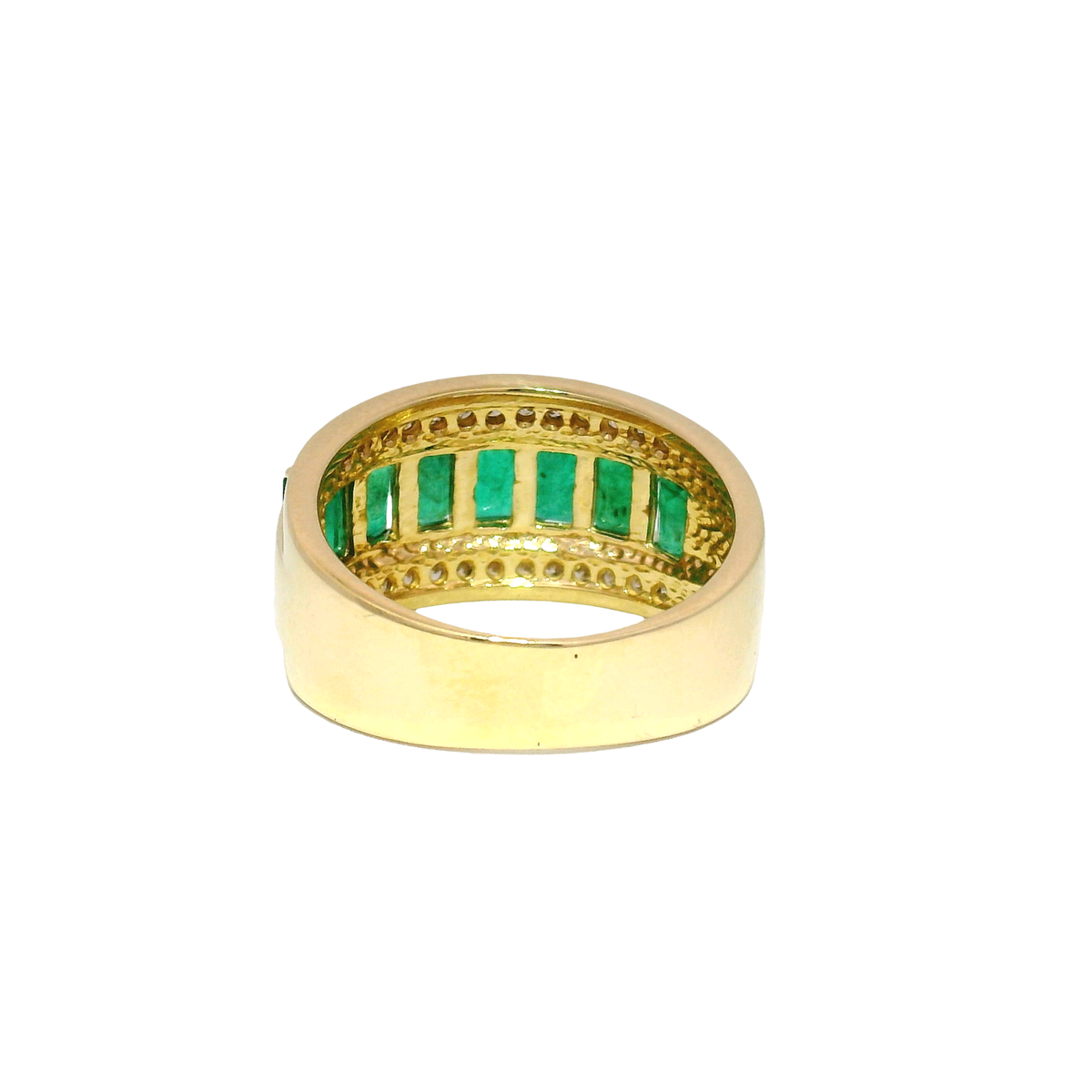 Natural Emerald & Diamond Fashion Ring in 14K Yellow Gold Sz 7