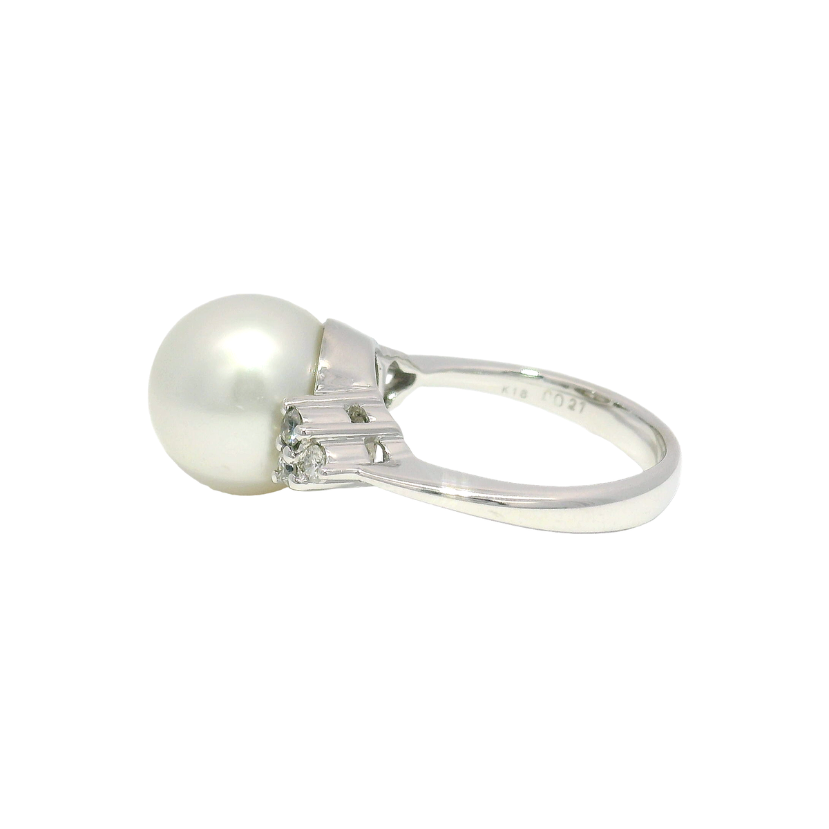 Pearl Fashion Ring with Natural Diamond Accents in 18K White Gold Sz 6.5