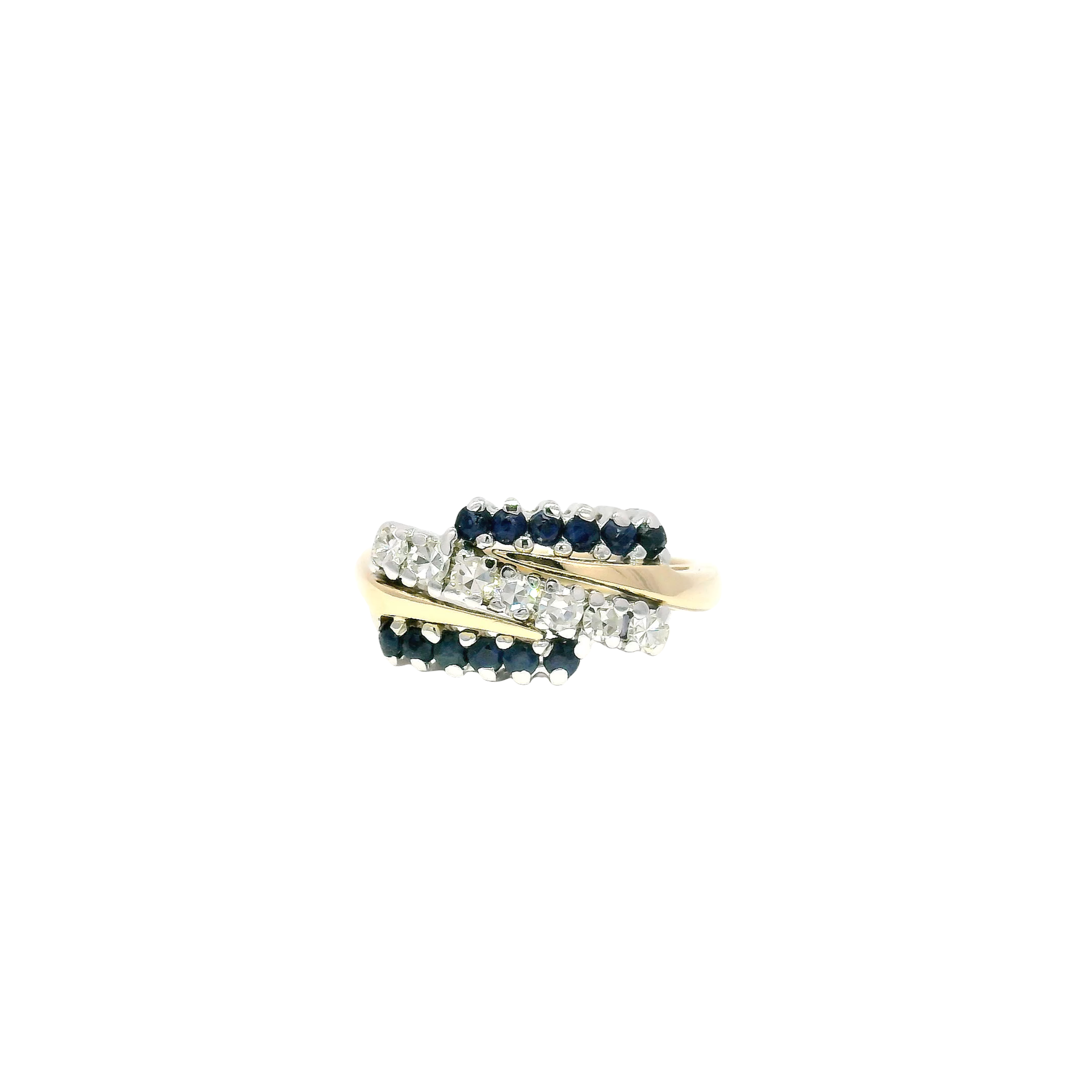 Natural Sapphire & Diamond Cocktail Ring in 14K Yellow Gold Sz 4.5