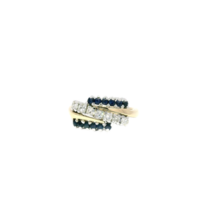 Natural Sapphire & Diamond Cocktail Ring in 14K Yellow Gold Sz 4.5