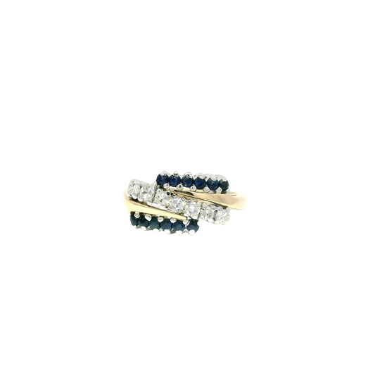 Natural Sapphire & Diamond Cocktail Ring in 14K Yellow Gold Sz 4.5