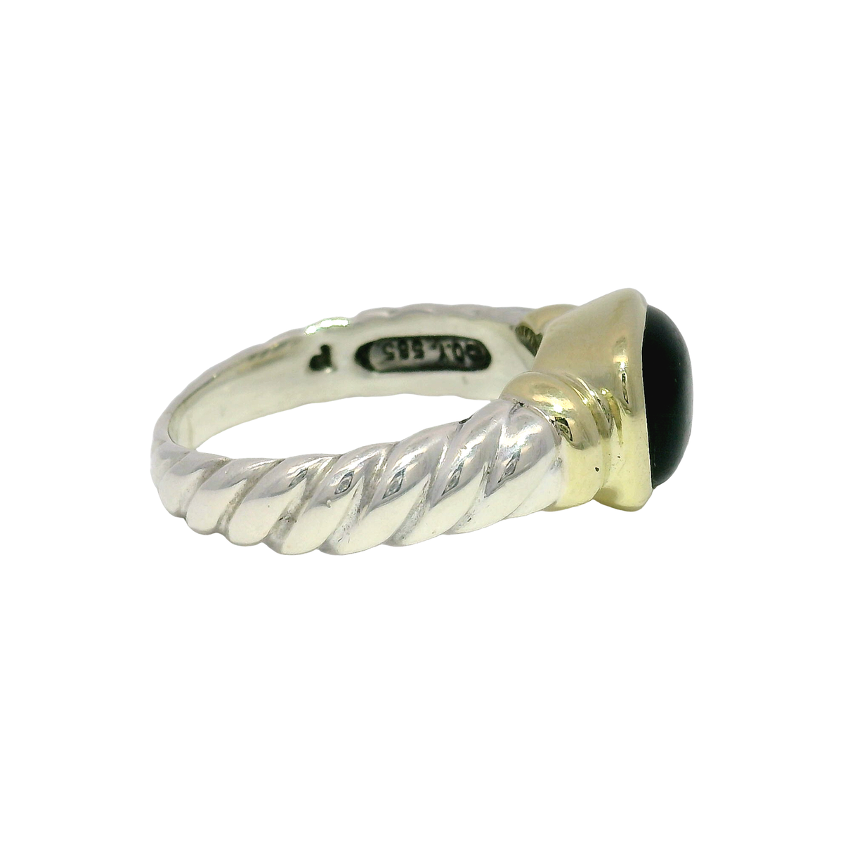 Vintage David Yurman Onyx Ring in Sterling Silver & 14K Yellow Gold Sz 8