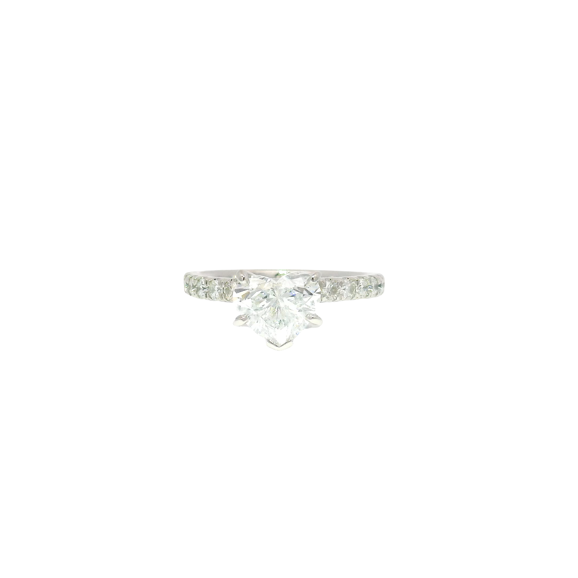 1.61ct. D VS2 Heart Cut Diamond Set in Custom Diamond Accent Platinum Mounting Sz 7