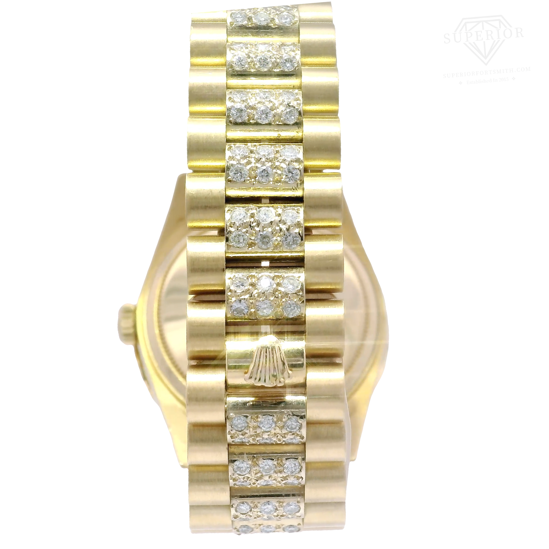 36mm Rolex President in Solid 18K Yellow Gold Featuring Large Diamond Bezel & Diamond Center Links