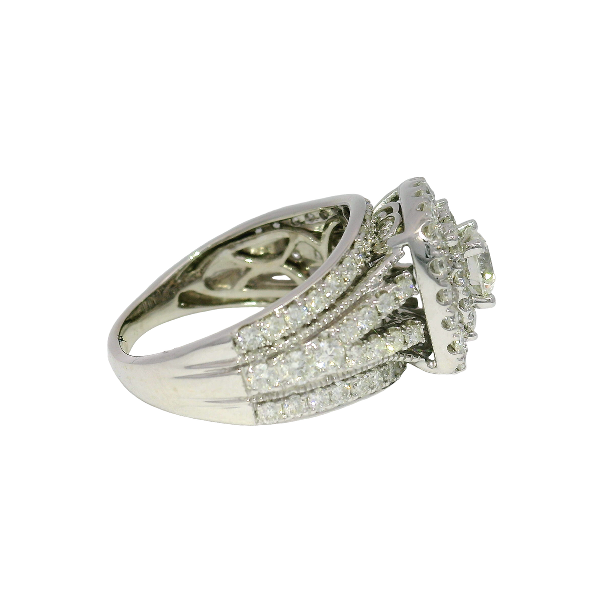 Natural Diamond  Double Halo Enagement Ring in 14K White Gold Sz 6