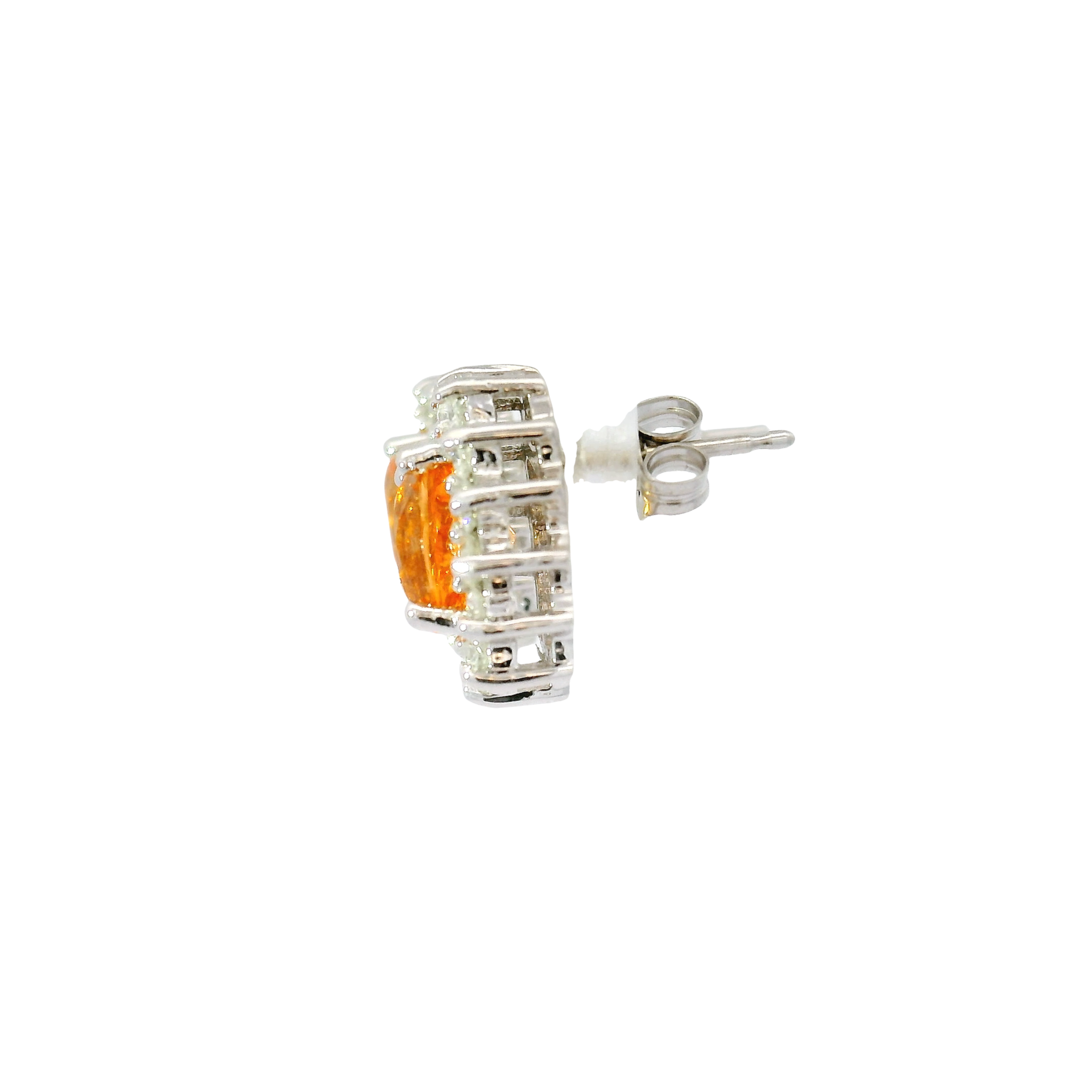 3.22cttw. Spessartite Garnets in 14K White Gold Diamond Halo Ear Studs